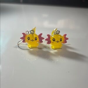 Yellow and pink Axolotl earrings